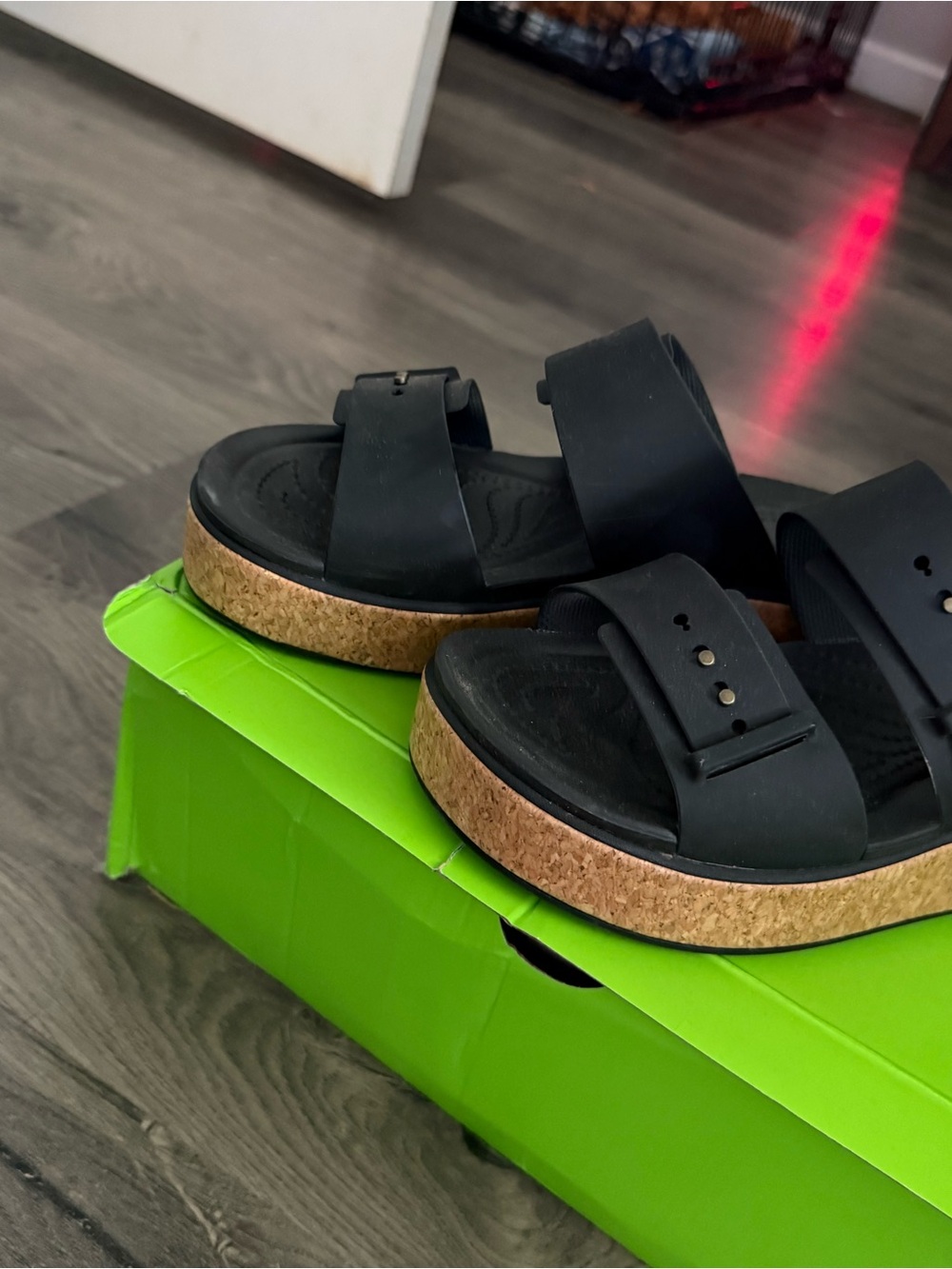 CROCS Black Cork-Style Platform Slide Sandals for Women